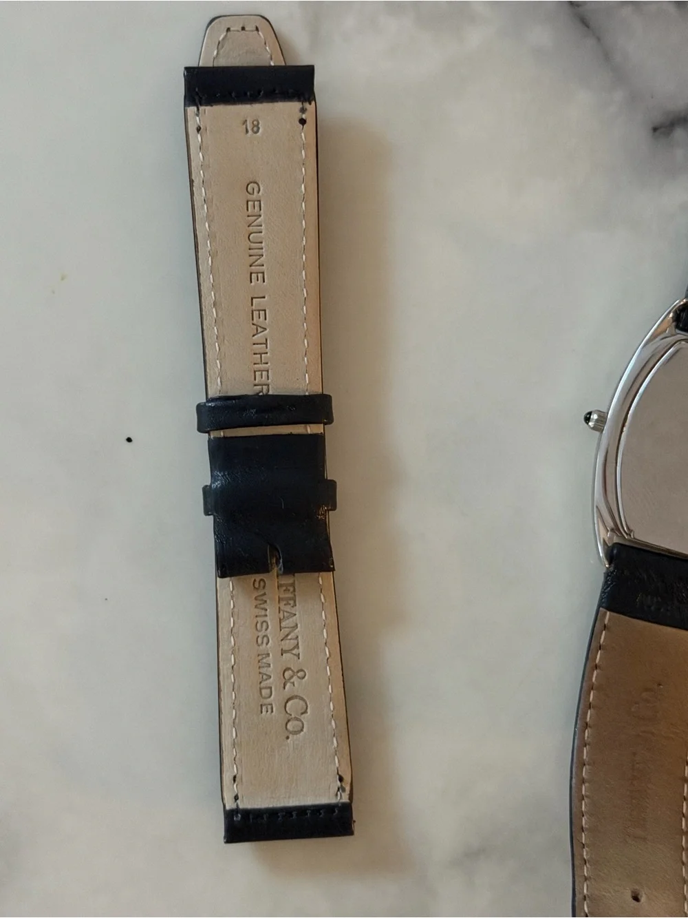 Tiffany & Co. White Dial Watch with Black Leather Strap